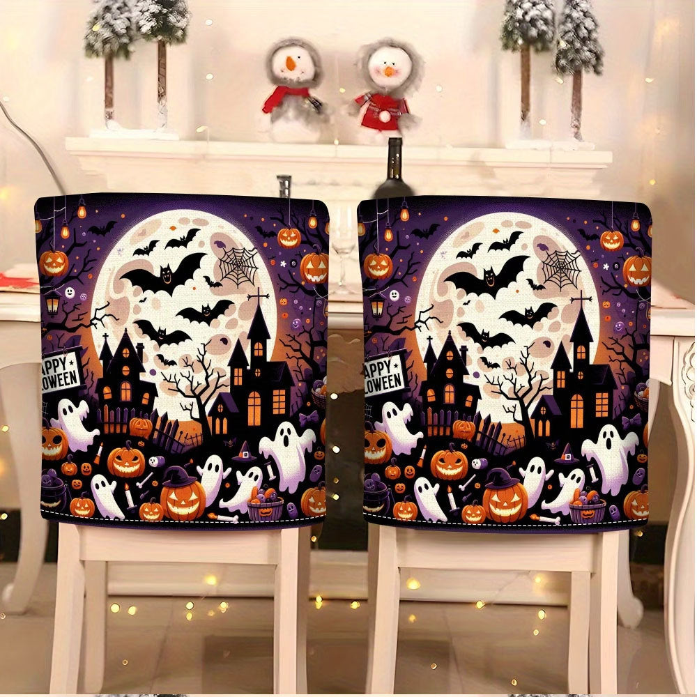 Elastic chair back covers with Halloween cat design