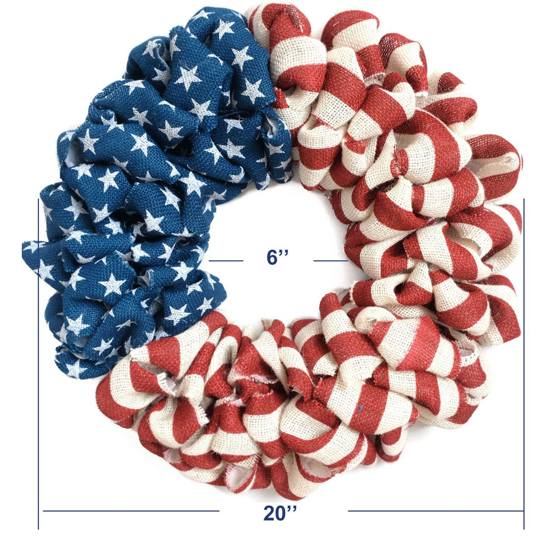 Unisex nan patriotic burlap looped front door wreath with star and stripe Americana pattern Kalsten