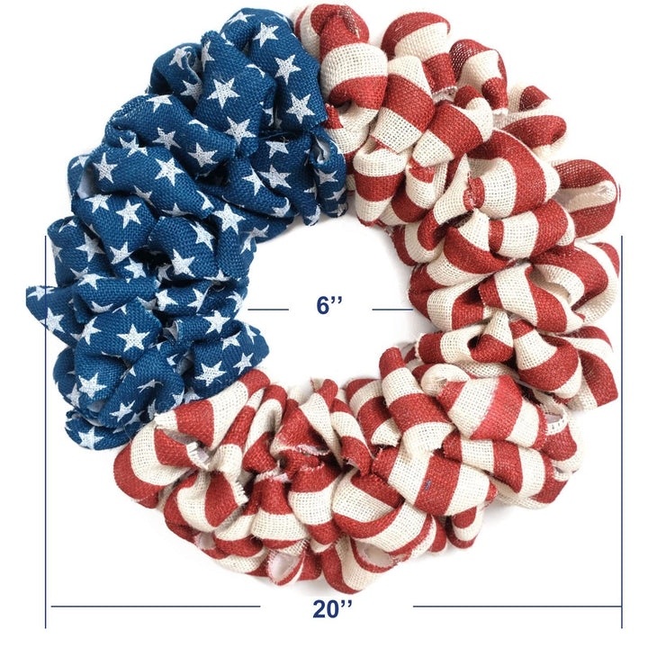Unisex nan patriotic burlap looped front door wreath with star and stripe Americana pattern Kalsten