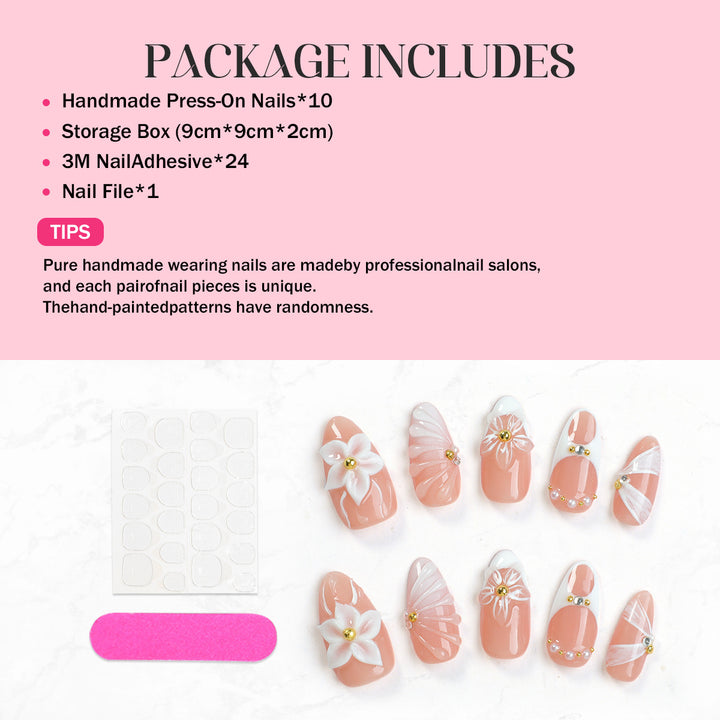 Nail art set with floral decorations and radiant accents Kalsten