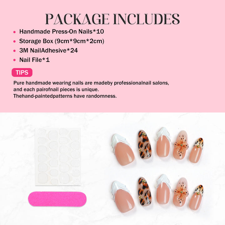 Artificial nail set with floral and leopard patterns Kalsten