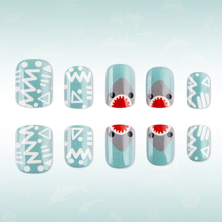 Artistic Shark-Themed Press-On Nail Design Kalsten