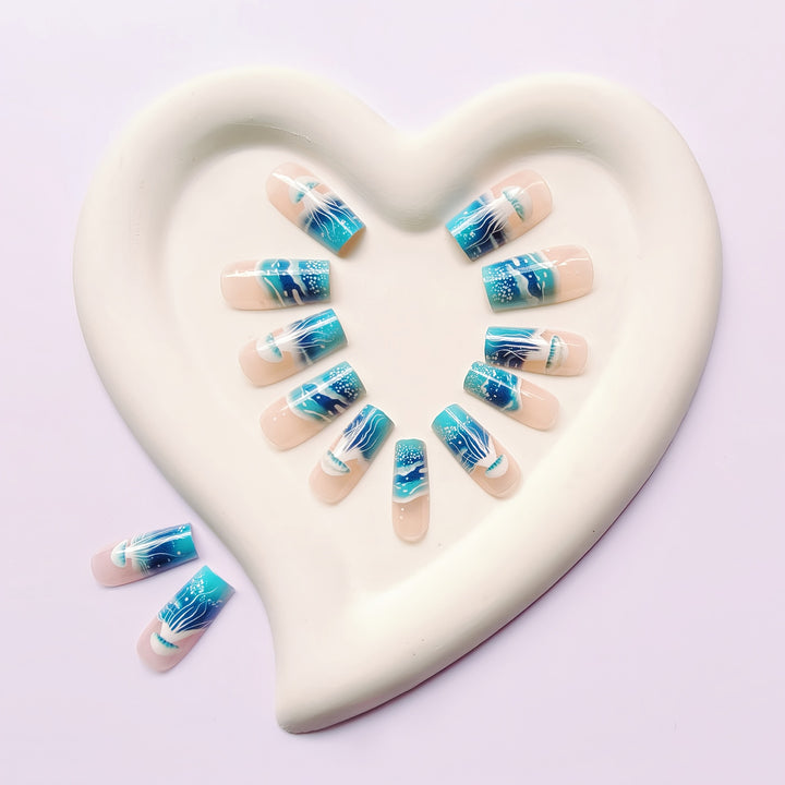 Artificial nails with transparent jellyfish design Kalsten