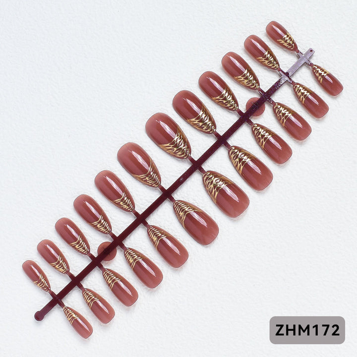 Elegant Press-On Nail Tips with Gold Detailing Kalsten