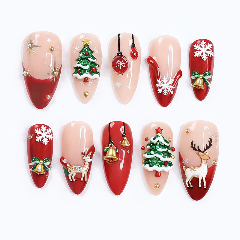 Artificial nail set with festive Christmas motifs and sparkling accents Kalsten