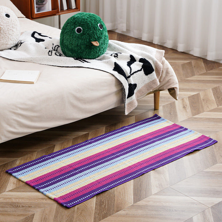 Flat-woven runner rug with check pattern and decorative border stripe Kalsten