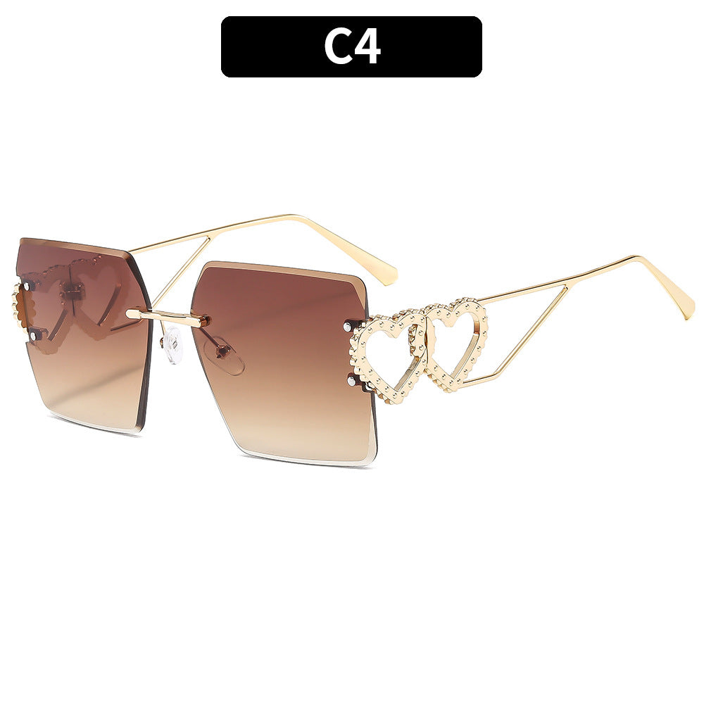 Heart-Decorated Oversized Square Sunglasses