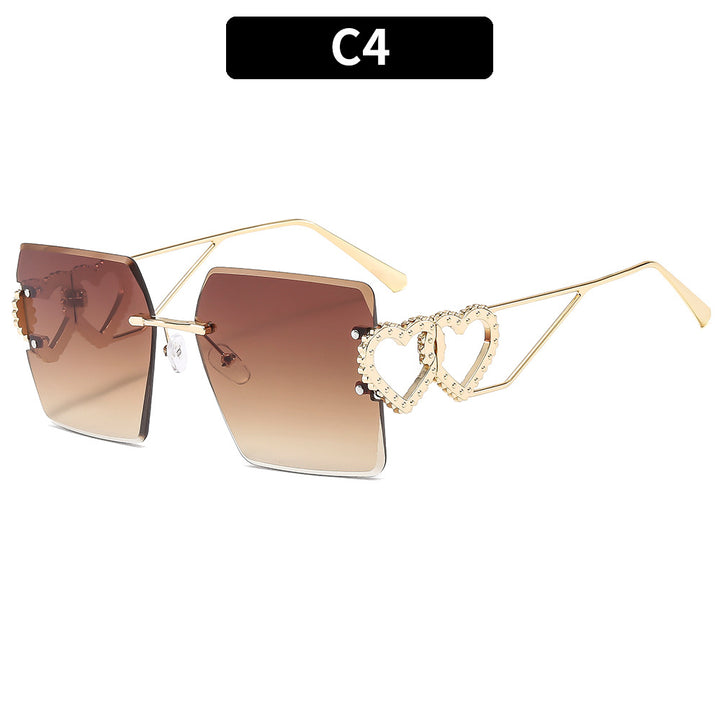Heart-Decorated Oversized Square Sunglasses