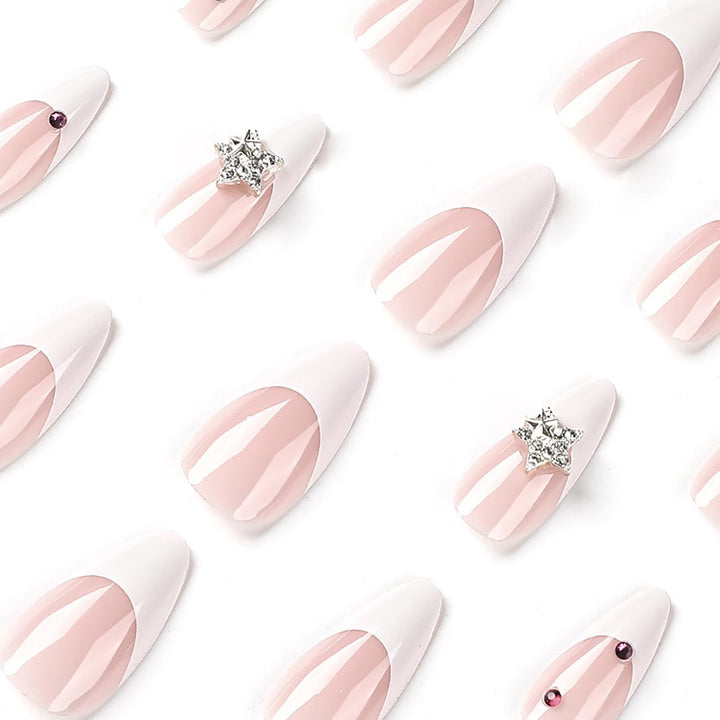 Artificial nail set with elegant French tips and sparkling accents Kalsten