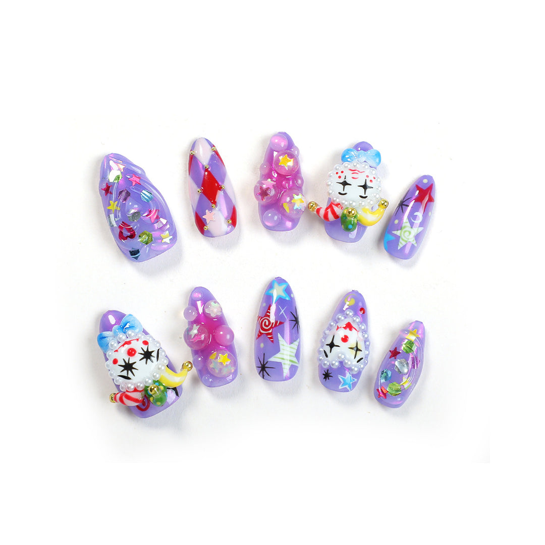 Creative nail art set with playful animal designs and glitter elements Kalsten