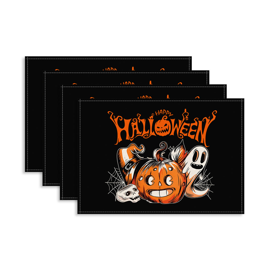 Multi-piece Halloween table set made of wipeable vinyl non-slip placemats