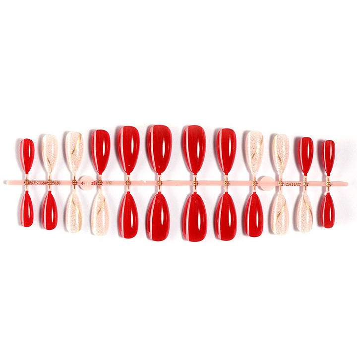 Artificial nail set with shiny red surface and stylish accents Kalsten