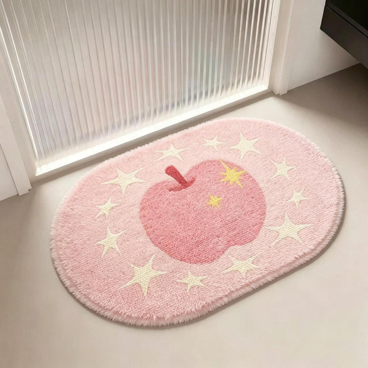 Apple-Themed Plush Bath Mat