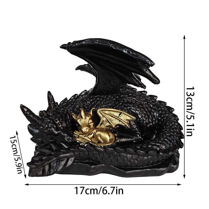 Detailed resin dragon figure with protective young dragon and decorative reclining pose