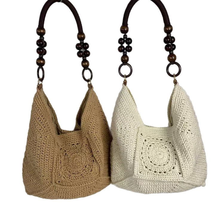 Hand-knotted shoulder bag with wooden handles Kalsten