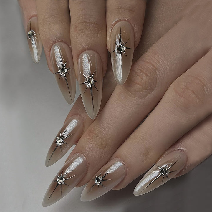 Nail set with elegant rhinestone accents and contoured design Kalsten