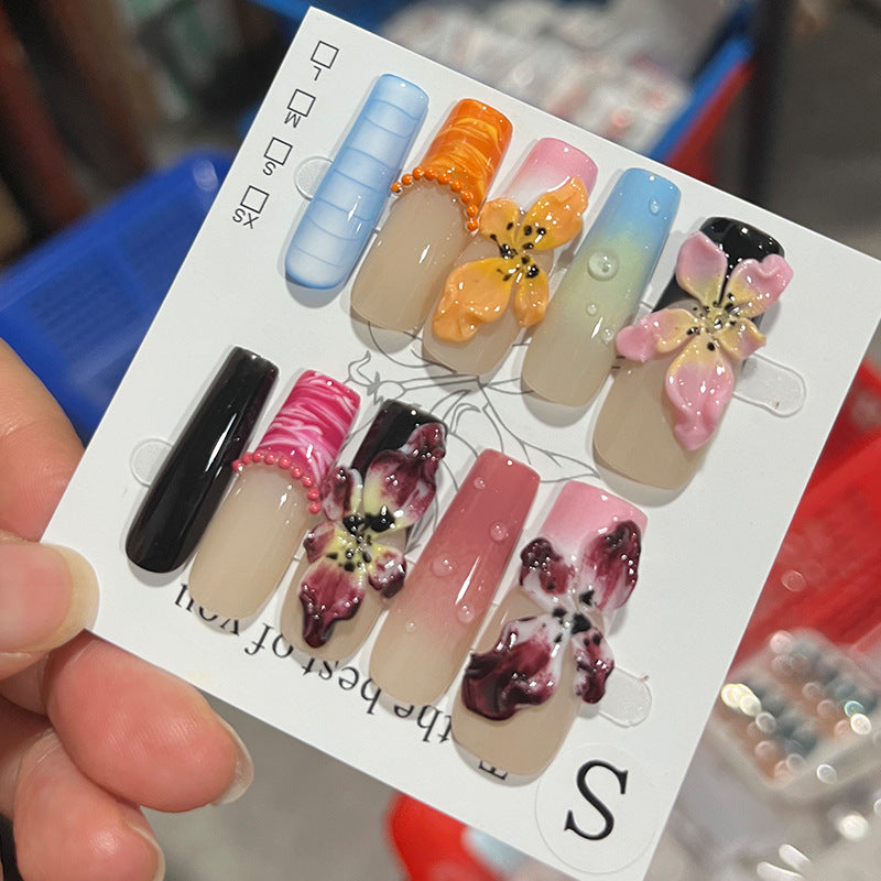 Handcrafted Floral Design Press-On Nail Set Kalsten