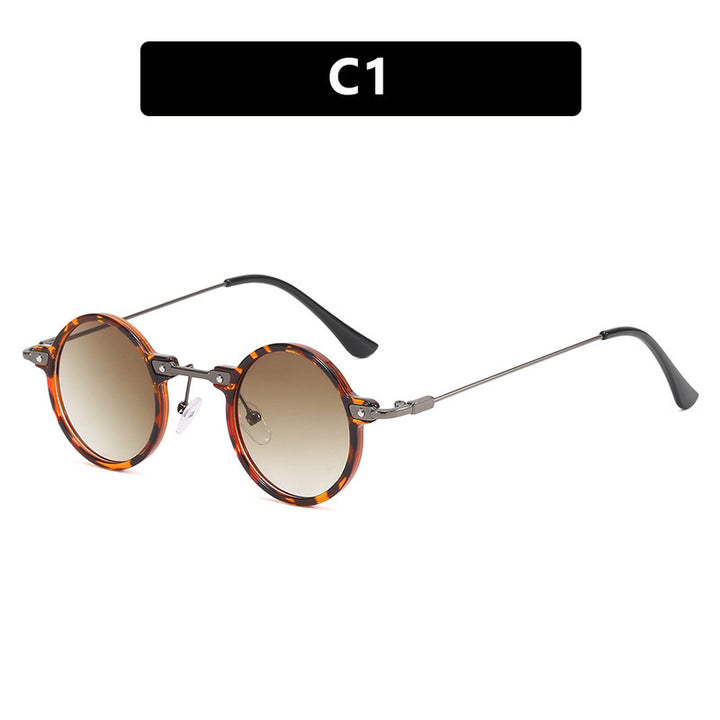 Women's round sunglasses with stylish metal frame and large blue lenses Kalsten