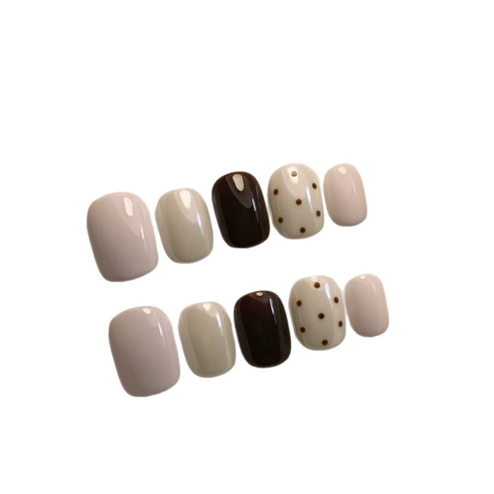 Artistic Press-On Nail Set with Abstract and Polka Dot Designs
