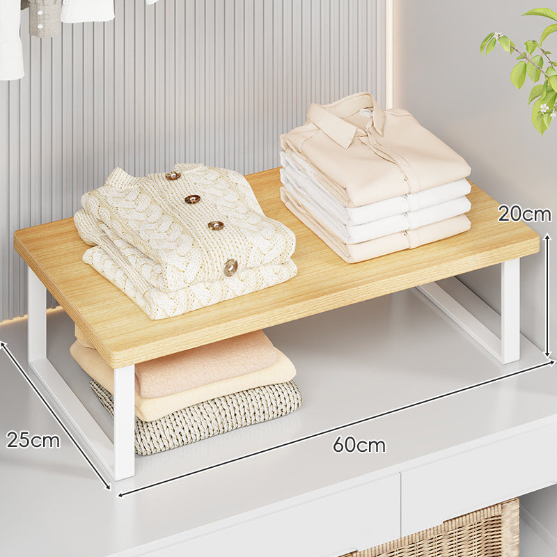 Compact Wooden-Top Metal Shelf Riser for Closet and Countertop