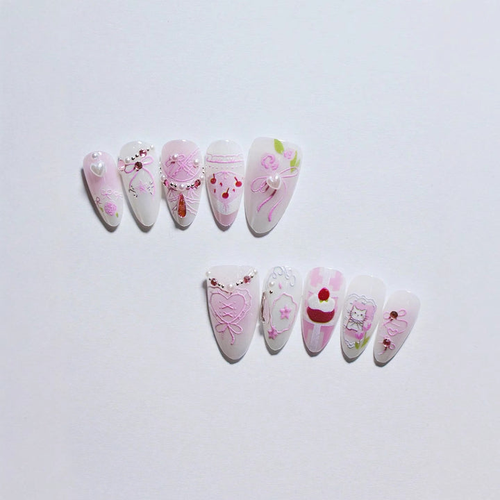 Artistic Heart-Embellished Press-On Nail Set Kalsten