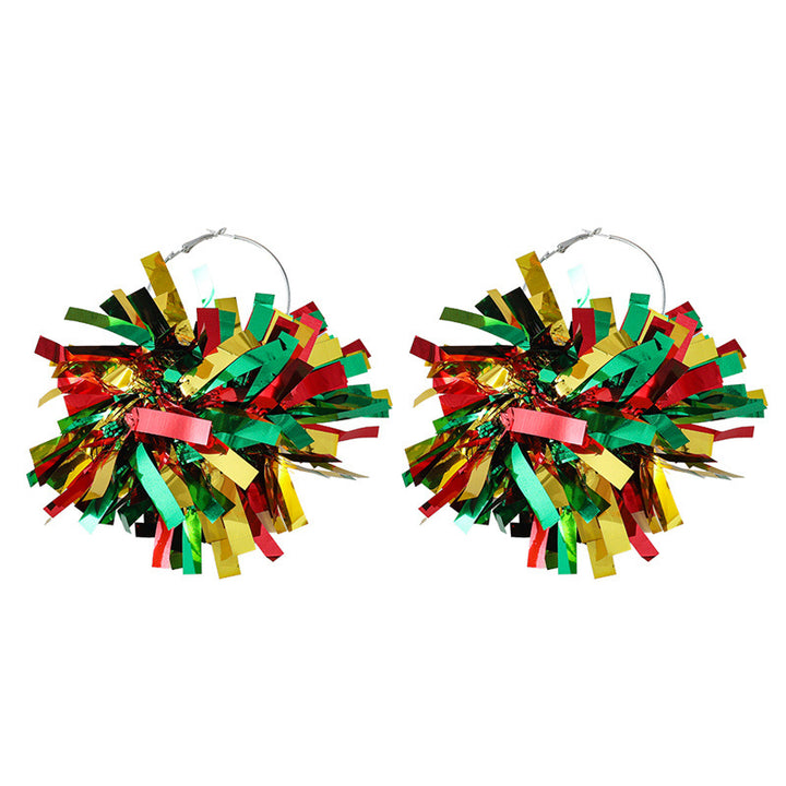 Unisex nan festive metallic tinsel pom pom hoop earrings Kalsten
