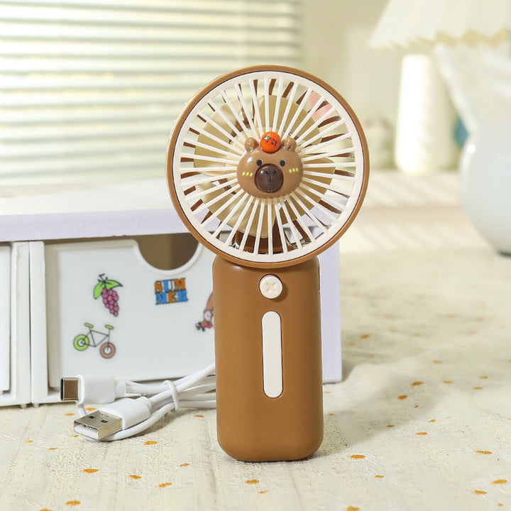 Unisex portable rechargeable hand fan with integrated stand and cute bear design Kalsten