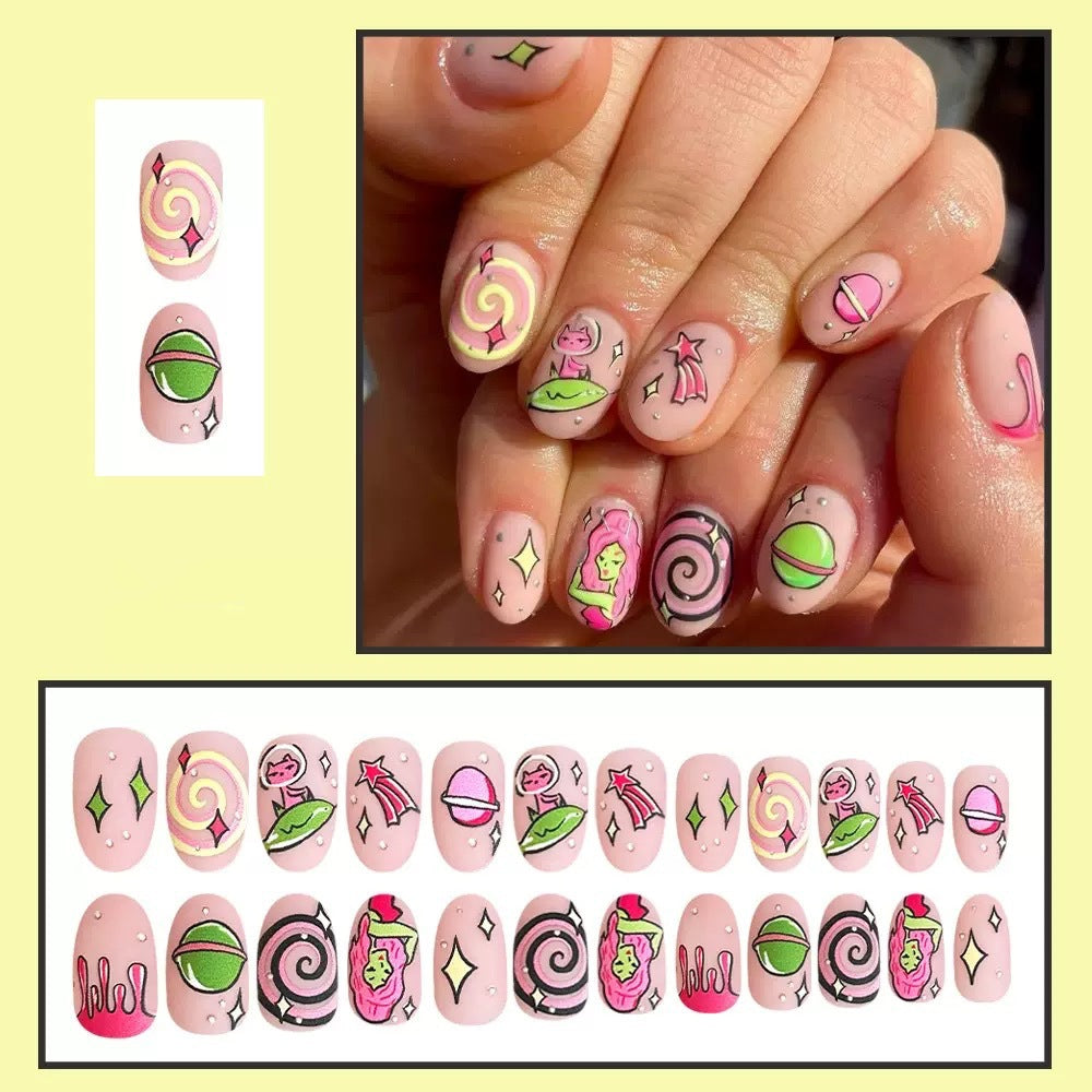 Art nail set with playful cartoon designs Kalsten
