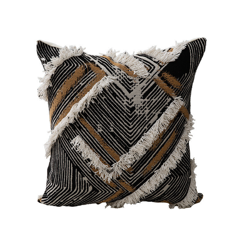 Woven Boho decorative pillow cover with fringes and geometric chevron motif Kalsten