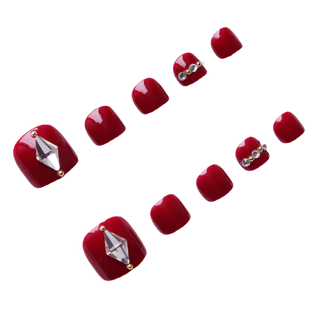 Elegant Rhinestone-Embellished Press-On Toenail Art