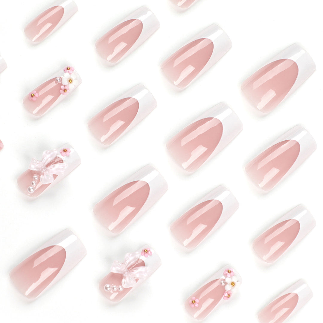 Artificial nail set with romantic 3D flowers and bow decorations Kalsten