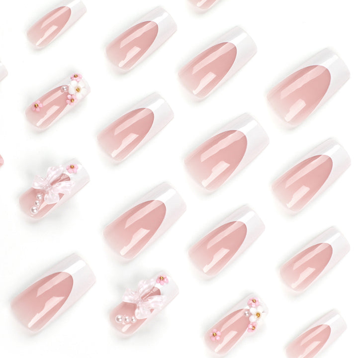 Artificial nail set with romantic 3D flowers and bow decorations Kalsten
