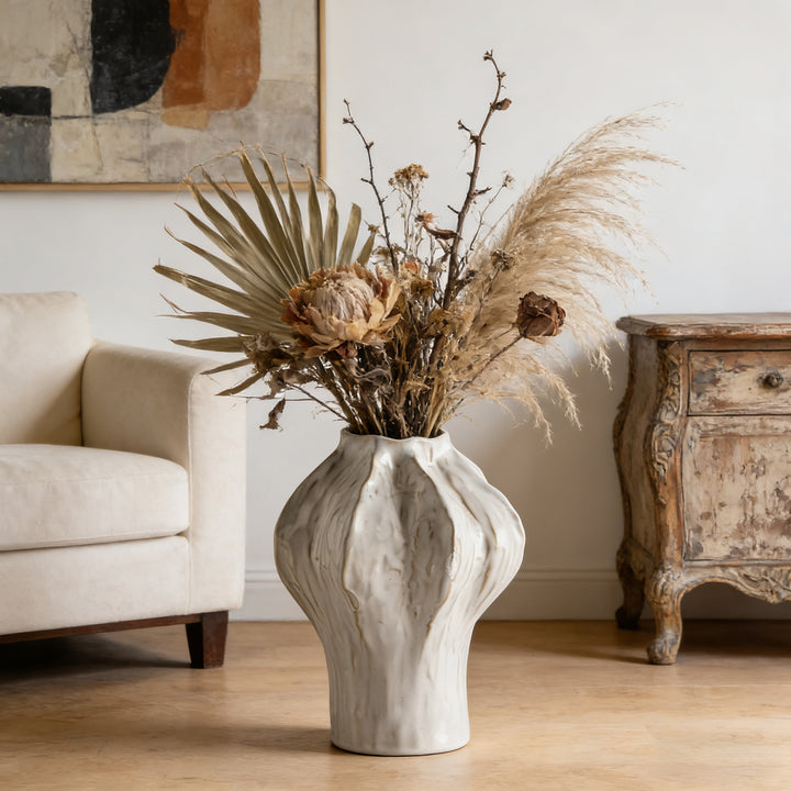 Sculptural Texture Ceramic Organic Ribbed Table Vase
