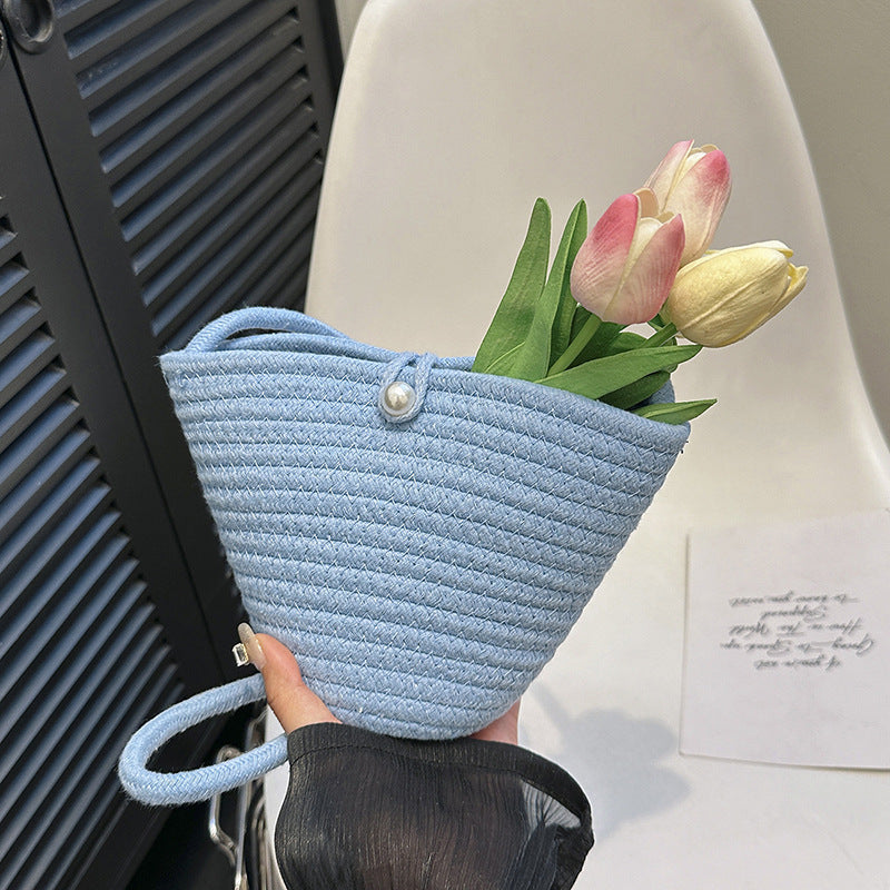 Woven Pearl Accent Handbag