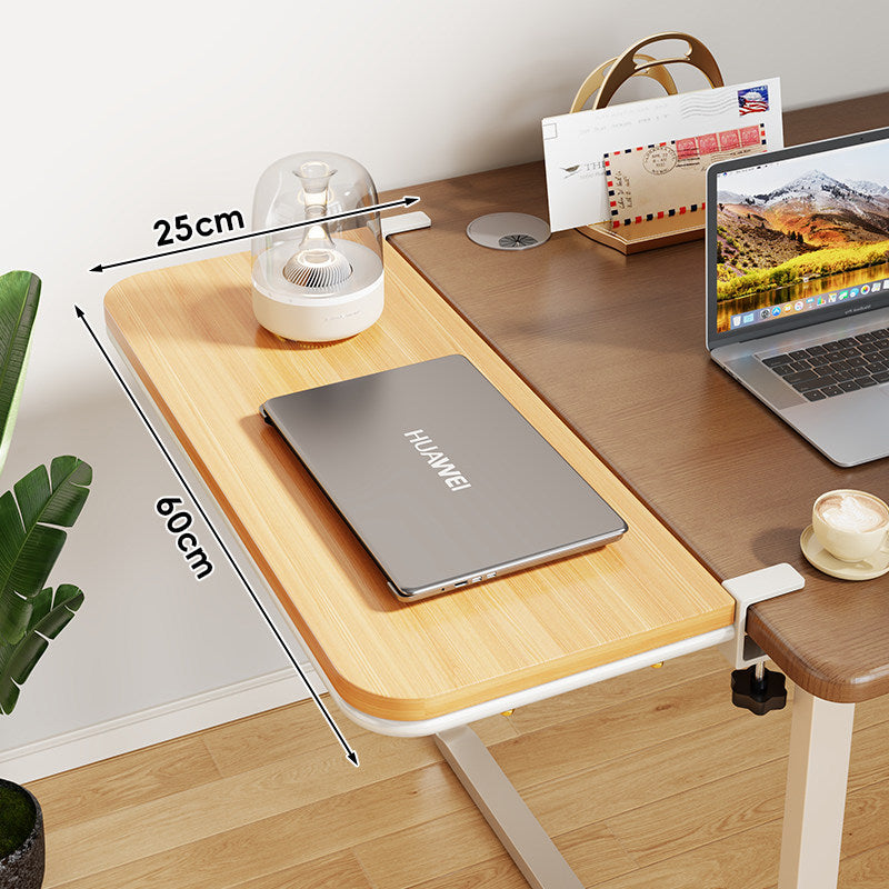 Clamp-On Bamboo Desk Extension Shelf with Adjustable Metal Clamp and Rounded Edge