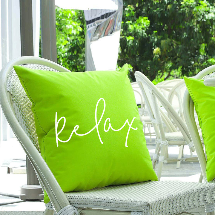 Square Script 'Relax' Outdoor-Ready Throw Pillow Cover with Hidden Zipper