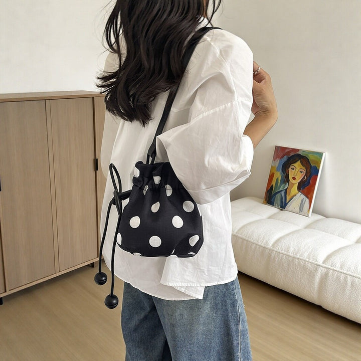 Polka Dot Drawstring Bucket Bag