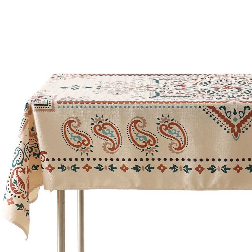 Water-repellent rectangular tablecloth with paisley pattern and coated cotton look Kalsten