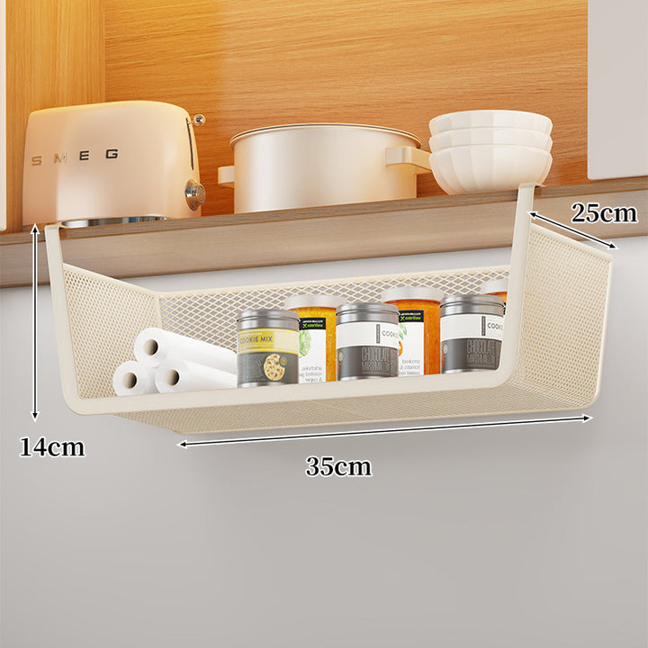 Under-Shelf Sliding Hanging Kitchen Storage Basket Organizer with Ventilated Metal Base and Rail Mount