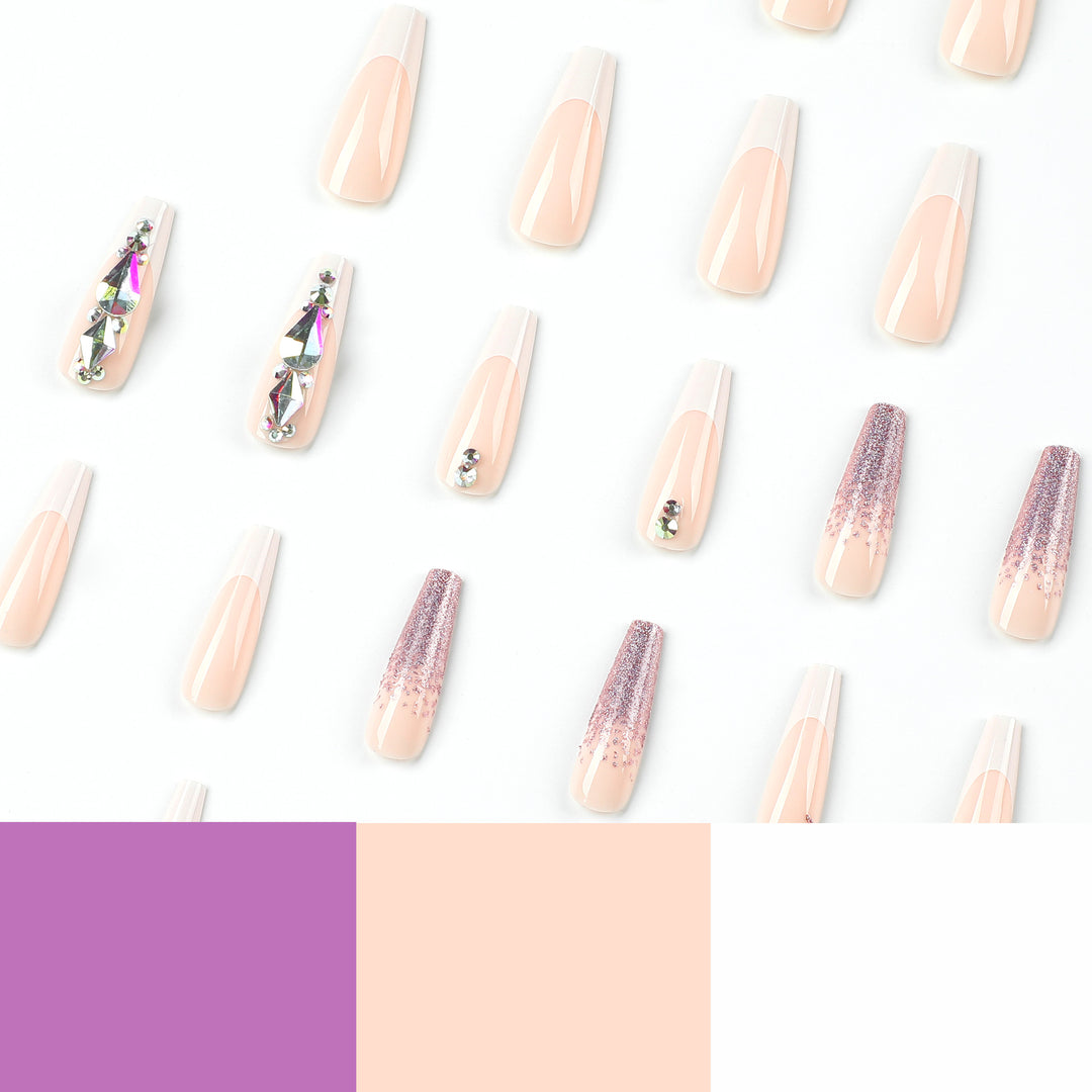 Artful Nail Extensions with Glitter and Rhinestone Accents Kalsten
