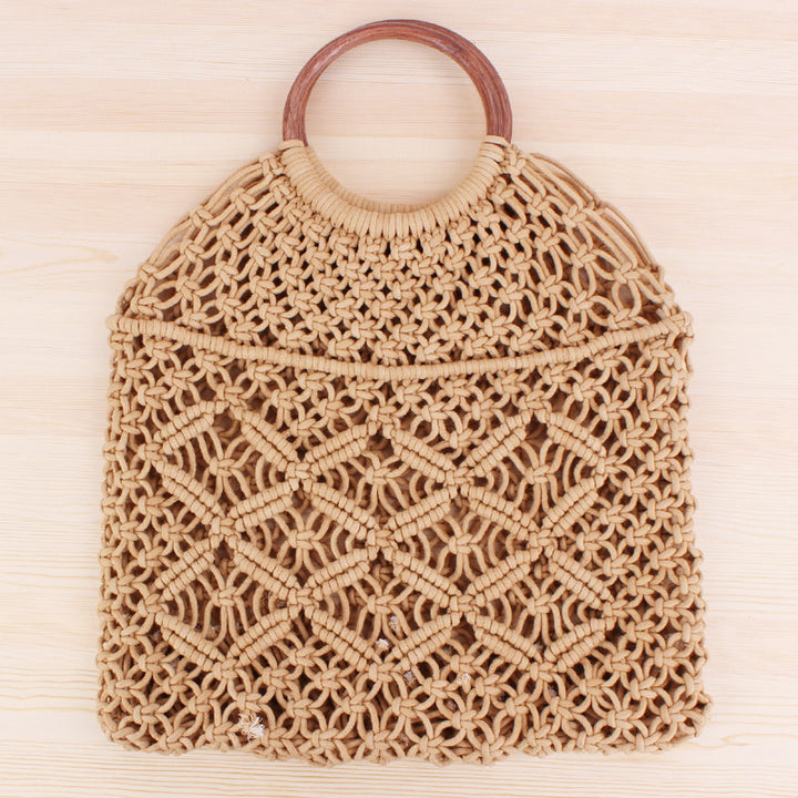 Macrame Tote Bag with Wooden Handle Kalsten