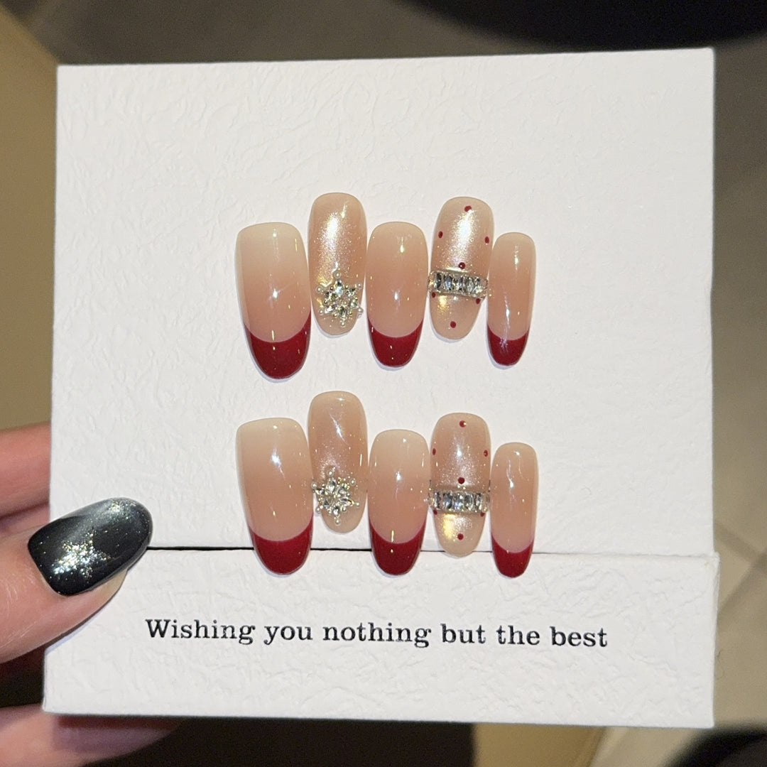 Artificial nails with festive design and rhinestone details Kalsten