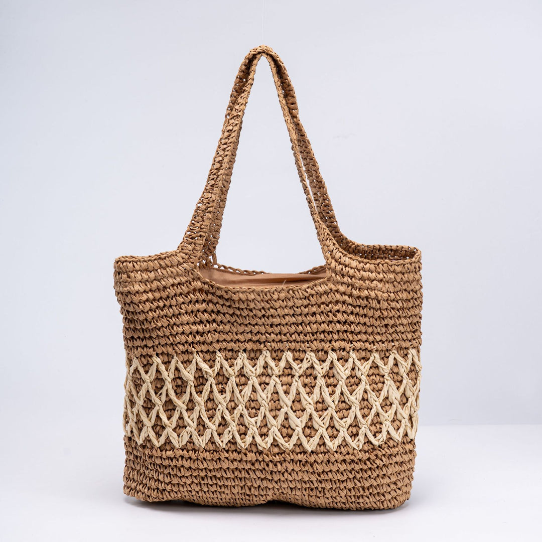 Handmade straw tote bag with decorative pattern Kalsten