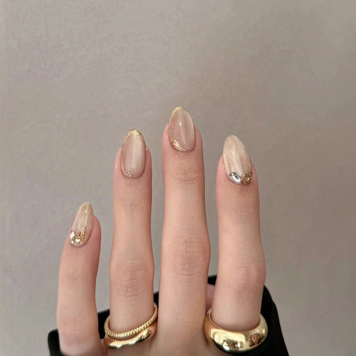 Elegant Glossy Press-On Nail Set with Gold Accents Kalsten