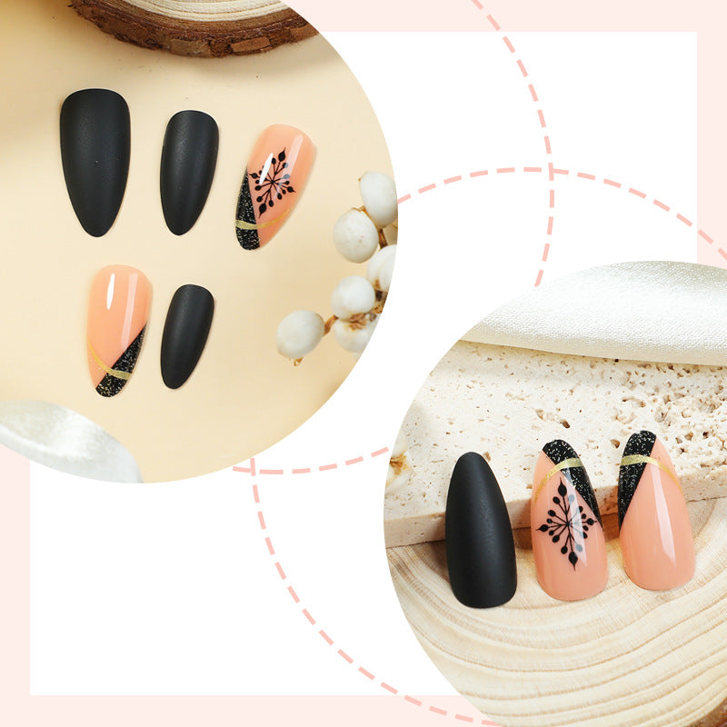 Artistic Matte Press-On Nail Set with Unique Floral Patterns kalsten