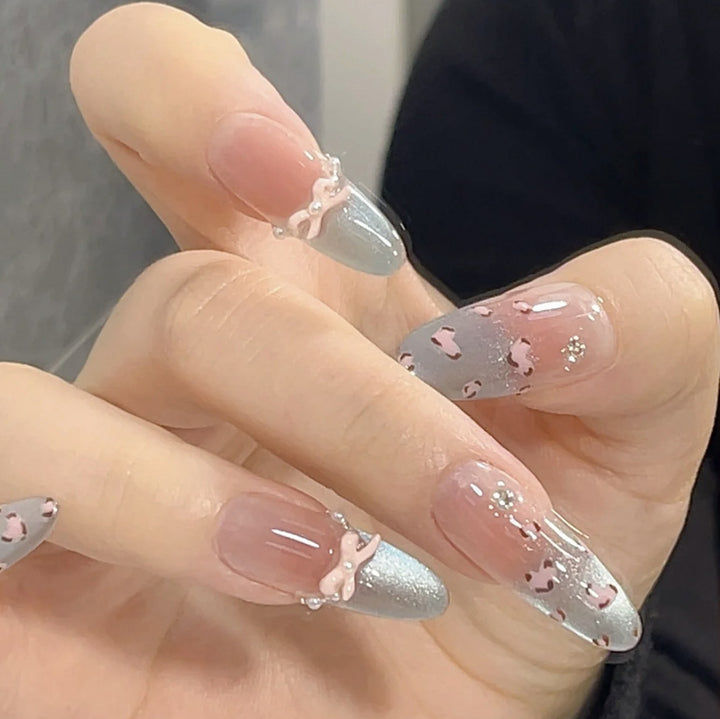 Artistic Press-On Nail Set with Floral and Geometric Designs Kalsten