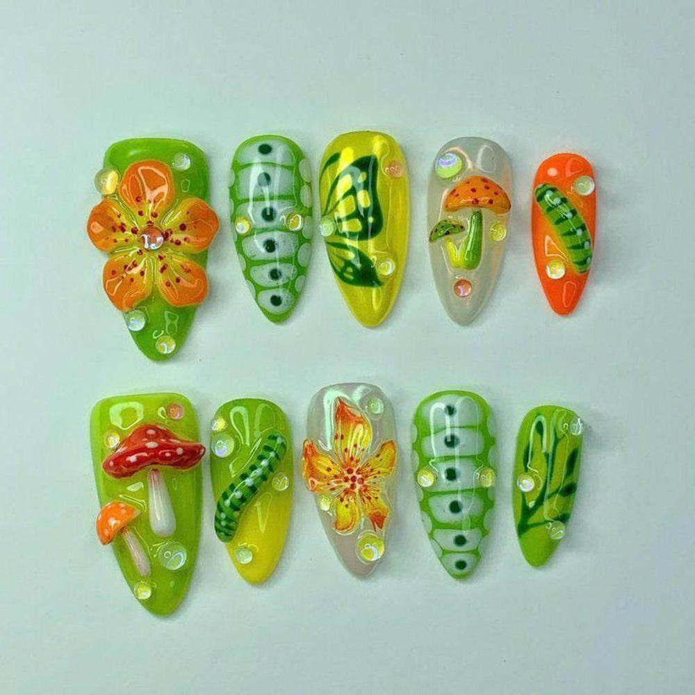 Elegant Artificial Nails with Botanical Designs Kalsten