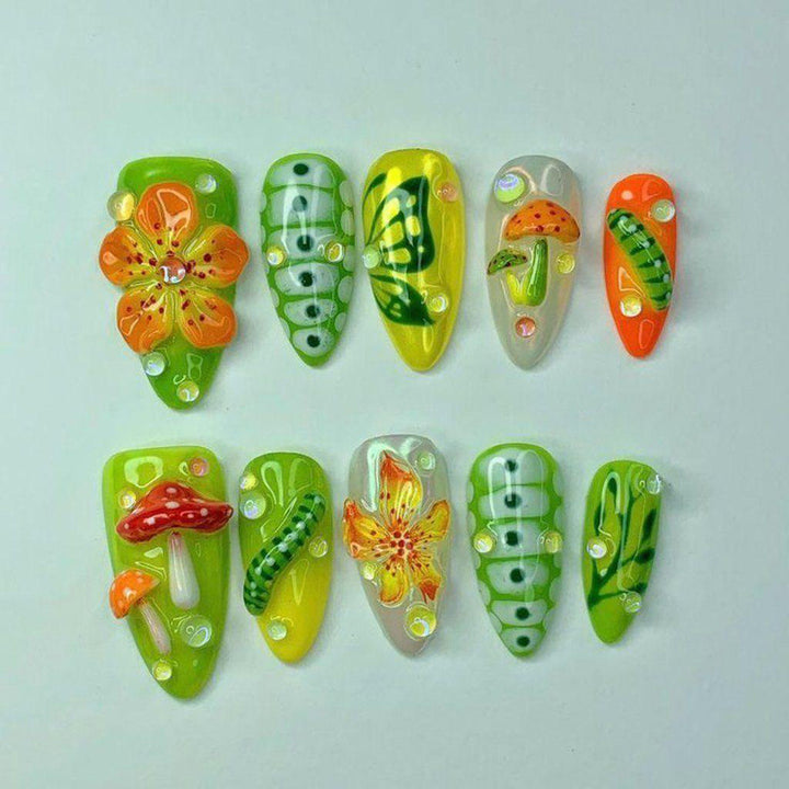 Elegant Artificial Nails with Botanical Designs Kalsten