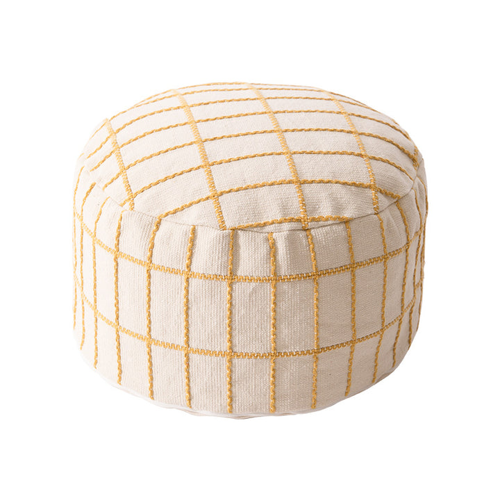 Round seat pouf with knitted check cover and shape-stable inner core Kalsten