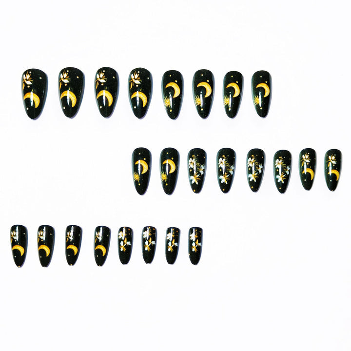 Glamorous artificial nails with moon and flower motifs Kalsten